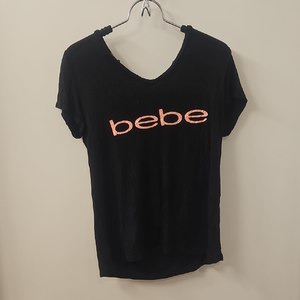 bebe Black Tee with Pink Logo